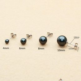 Stud Earrings 2pc Lot Push Back Stainless Steel Round Black Nature Shell Beads Brief For Men Women No Fade Allergy Free