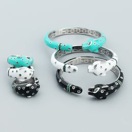 Leopard Bangle Ring Set Personalised Men's and Women's Copper Plated Open Bracelet Cute Leopard Enamel Drip Glue Bracelet Hiphop Rock Punk Accessories Jewellery