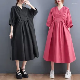 Party Dresses Large Size French Slim Summer Dress For Women 2024 Casual Fashion V-Neck Short Sleeve Design Clothes Z415