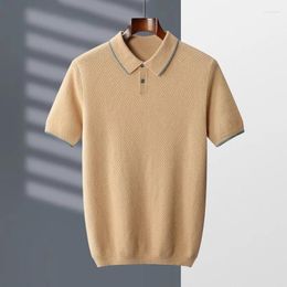 Men's Vests Cashmere Sweater Knitted Short Sleeved Lapel High-end T-shirt Business Casual Half POLO Shirt