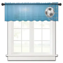 Curtain Cartoon Football Net Blue Gradient Small Window Tulle Sheer Short Bedroom Living Room Home Decor Voile Drapes