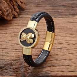 Bracelets New in Zircon Leather Bracelet for Women Bear Luxury Jewellery and Accessories Love Men Chains Mens Jewellery Retro Bangle