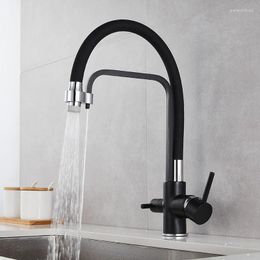 Kitchen Faucets Matte Black Pure Water Faucet Dual Handle And Cold Drinking Pull Out 3-in-1 Mixer Taps Accessories