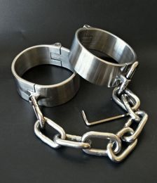 Heavy Stainless Steel Handcuffs Ankle Cuff Lockable Fetish Bondage Bdsm Hand Cuffs Restraints Adult Games Sex Toys for Women Men Y1404412