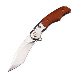 A2248 High End Flipper Folding Knife D2 Satin Blade Rosewood with Steel Head Handle Outdoor Ball Bearing Washer Fast Open Folder Knives