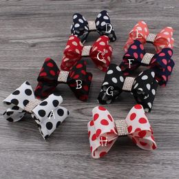 Decorative Flowers 5PCS 3.2" 8colors Born Luxe Dot Hair Bows Rhinestone Button Handmade Hard Satin Bow For Artificial & Dried