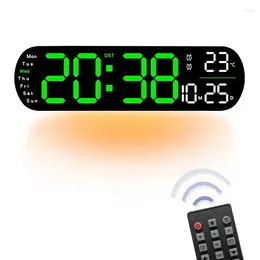 Wall Clocks LED Digital Clock Time Temperature Date Week Display With RE Adjustable Brightness Hanging Alarm Atmosphere Lamp