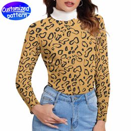 Custom women's turtleneck sweater HD pattern long sleeve close-fitting warm fashion micro elastic breathable 97% polyester +3% spandex 293g leopard print