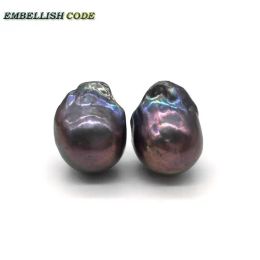 Device 12mm*18mm Fireball Shape Black Few Brown Colour Small Baroque Style Stud Earrings Natural Freshwater Pearls