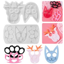 Gel Crystal Creative Drip Animal Cat Face Keychain Pendant Fist Chain Defence Finger Tiger Silicone Mould 954091