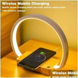 Night Lights Wireless Charging Nce Led Desk Lamp Smart Creative Light Bedside Wood Table Fun Birthday Present Home Dorm Drop Deliver Dhqay