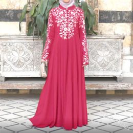 Ethnic Clothing Plus Size Women Muslim Dresses Vintage Feature Embroidery Long Sleeve Solid Colour Loose Casual