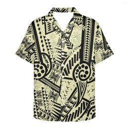 Mens Casual Shirts Polynesian Tribal Samoan Totem Tattoo Samoa Prints Vintage Street Short Sleeve Summer Thin Material Hawaiian Shirt