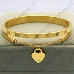 Rose Gold Stainless Steel Bracelets Bangles Female Heart Forever Love Brand Charm Bracelet for Women Famous Jewelry1989