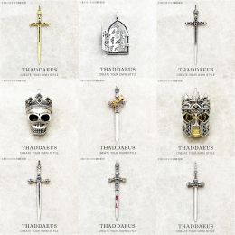 Pendants Pendant Sword With Crown Skull Knight Window New Fine Jewellery Europe Style 925 Sterling Silver Protection Gift For Women Men