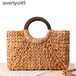 Totes Wooden ring Portable Women straw Bag Korean Foreign of Corn Skin RETRO Art Beac Bag Travel Pictures Props Straw Bag Moon BagH24220