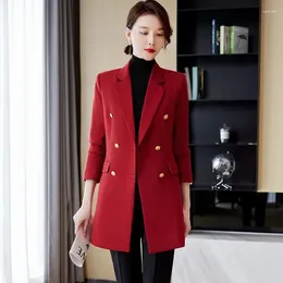 Women's Suits Autumn Winter Coat Women Formal Blazer Ladies Khaki Black Red Long Sleeve Double Breasted Mid Jacket Female Outerwea