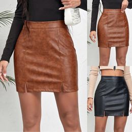 Skirts Summer Dress For Women Split PU Leather Skirt High Waist Pattern Black Office Lady Club Sexy Bodycon Mini