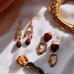 Stud Earrings For Women Retro Red Love Heart-shaped Long Fashion Geometric Jewellery Wholesale