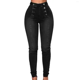 Women's Jeans Women High Waist Double Breasted Button Slim Fit Skinny