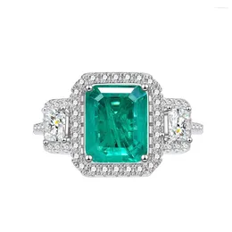 Cluster Rings Fashionable And Luxury 8 10mm Blue Green With Cotton Emerald Ring Female 925 Silver Simulated Gem