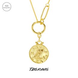 Necklaces TZgrams 925 Sterling Silver Owl Pendant Coin Necklace Gold Vintage Fashion Collar Chian Birthday Party Jewelry Gift For Woman
