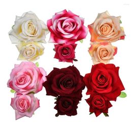 Hair Clips Ladies Festival Handmade Bridesmaid Jewelry Bridal Flower Clip Wedding Accessories Double Rose Hairpin