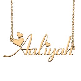 Aaliyah Name Necklace for Women Custom Nameplate Pendant Girls Birthday Gift Kids Best Friends Jewellery 18k Gold Plated Stainless Steel
