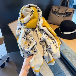 Autumn and winter new embroidery small letters double-sided imitation cashmere scarf womens warm Bib office long Woollen shawl