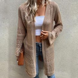 Women's Knits Fashion Women Sweaters 2024 Solid V-neck Long Sleeve Cardigan Casual Hollow Out Sweater Blusa De Frio Feminina