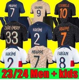 2023 2024 Maillots de futebol Paris Futebol Jerseys MBAPPE Lee Kang Em Hakimi 23 24 Paris Camisa de futebol Marquinhos Verratti Maillot Foot Men Kids Kit