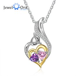 Necklaces Personalised Engraved Couple Name Fox Necklace Customised Birthstones Heart Pendants for Women Anniversary Gifts for Family