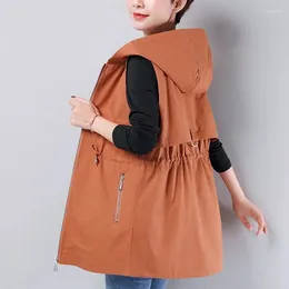 Women's Vests Spring Autumn 4XL Vest Jacket Women Long Female Waistcoat Outwear Middle Aged Loose Hooded Casual Tops