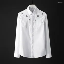 Men's Casual Shirts Minglu Cotton Mens Luxury Czech Crystal Drill Design Long Sleeve Dress Plus Size 4xl Starry Man