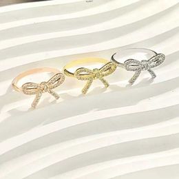 D0e5 Band Rings t Family S925 Full Body Sterling Silver Tiffanynet Bow Ring Fashion Cute Versatile Korean Edition Diamond Bow Womens Ring