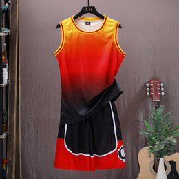 Teenage Sports Suit for Men Summer Middle and High School Students Big Childrens Tank Shorts Ice Silk Quick Drying Basketball Clothes