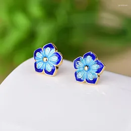 Stud Earrings Buyee 925 Sterling Silver Ethnic Earring Beautiful Blue Enamel Flower For Woman Girl Family Party Fine Jewellery