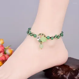 Anklets Ethnic Style Hand-woven Anklet Foot Chain Retro Temperamental Chalcedony Coloured Glaze Rope Sexy Jewellery