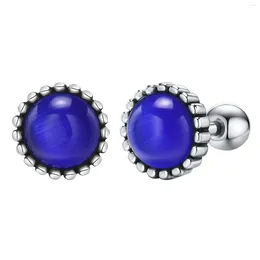 Stud Earrings Blue Stone For Men Anti Allergy Stainless Steel Circle Round Ear Jewellery Gifts Him