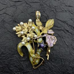 Medieval Vintage Necklace Pendant with Flower Fairy Enamel Oil Dropping Craft Pearl embellishment Beautiful Dreamy Magnetic Charm Pendant