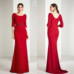 Gorgeous Mother Of The Bride Gowns Red Satin Half Sleeves Jewel A Line Mother's Dress Mum of The Groom Dresses Gowns for African Arabic Black Women AMM096