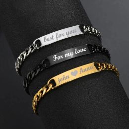 Bracelets Engraving Name Logo Stainless Steel Curved Tag Bracelet Long Bar Brand LOGO Family Bracelet For Men and Women
