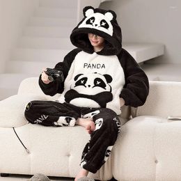 Men's Sleepwear Winter Men Pajamas Set Adult Pajama Thicken Hooded Pyjamas Cartoon Panda Korean Loose Lovers Male Homewear