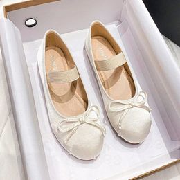 Womens Mary Jane Shoes Round Toe Plus Size Womens Shoes Bow Silk Satin Ballet Flats Spring Autumn Flats Shoes Zapatos De Mujer 240220