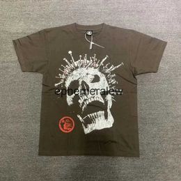 Men's T-Shirts Gothic nail skull print short sleeved double-sided pattern high-quality T-shirt for men and women shirt casual top tH24220