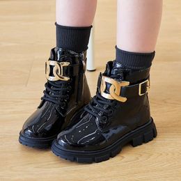 Boots Children Short Ankle Toddlers Girls PU Leather Shoes Sping Baby Flats Fashion Outwear Platform 4-9Y Size 26-36#