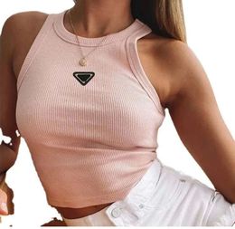 Summer White Women T-Shirt Top Tees Crop Top Embroidery Sexy Shoulder Black Tank Casual Sleeveless Backless Shirts Luxury Designer Solid Color Vest