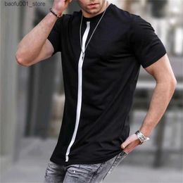 Men's T-Shirts T-Shirt For Men Summer Simple Vertical Print Short-sleeved T-shirt Everyday Casual Mens Top Holiday Travel Clothing Interesting Q240220