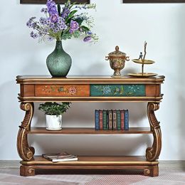 Decorative Plates Painted Entryway Table Entrance Partition Gold Bar Case Back Cabinet Carved Shelves