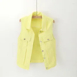 Women's Vests Woman 2024 Spring Summer Sleeveless Jackets Turn -Down Collar Denim Coat Pocket Jeans Yellow Vest Female Cowboy Streetwear